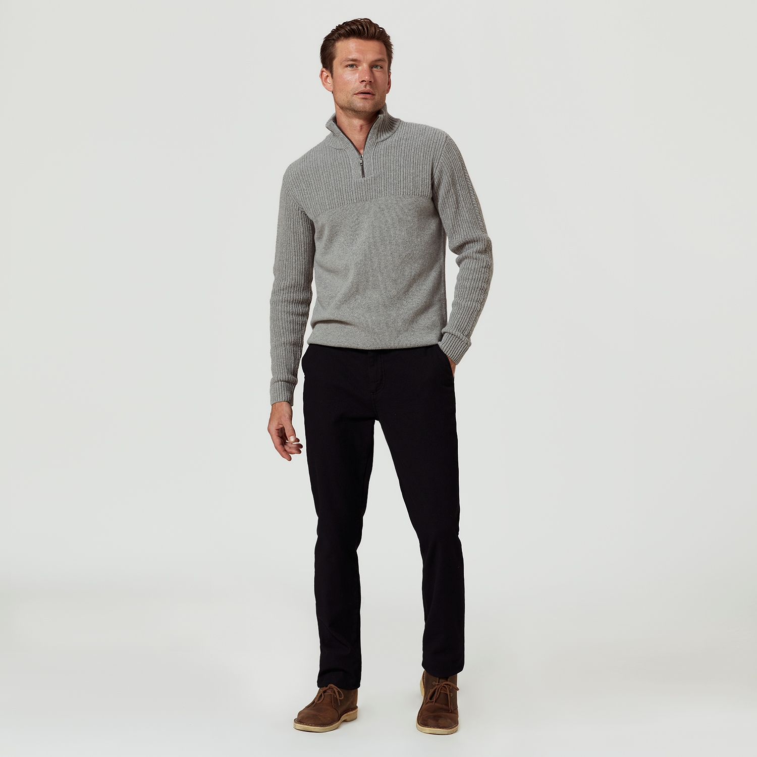 DİK YAKA FERMUAR DETAYLI KAZAK