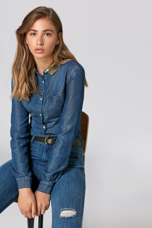  İŞLEMELİ JEAN GÖMLEK