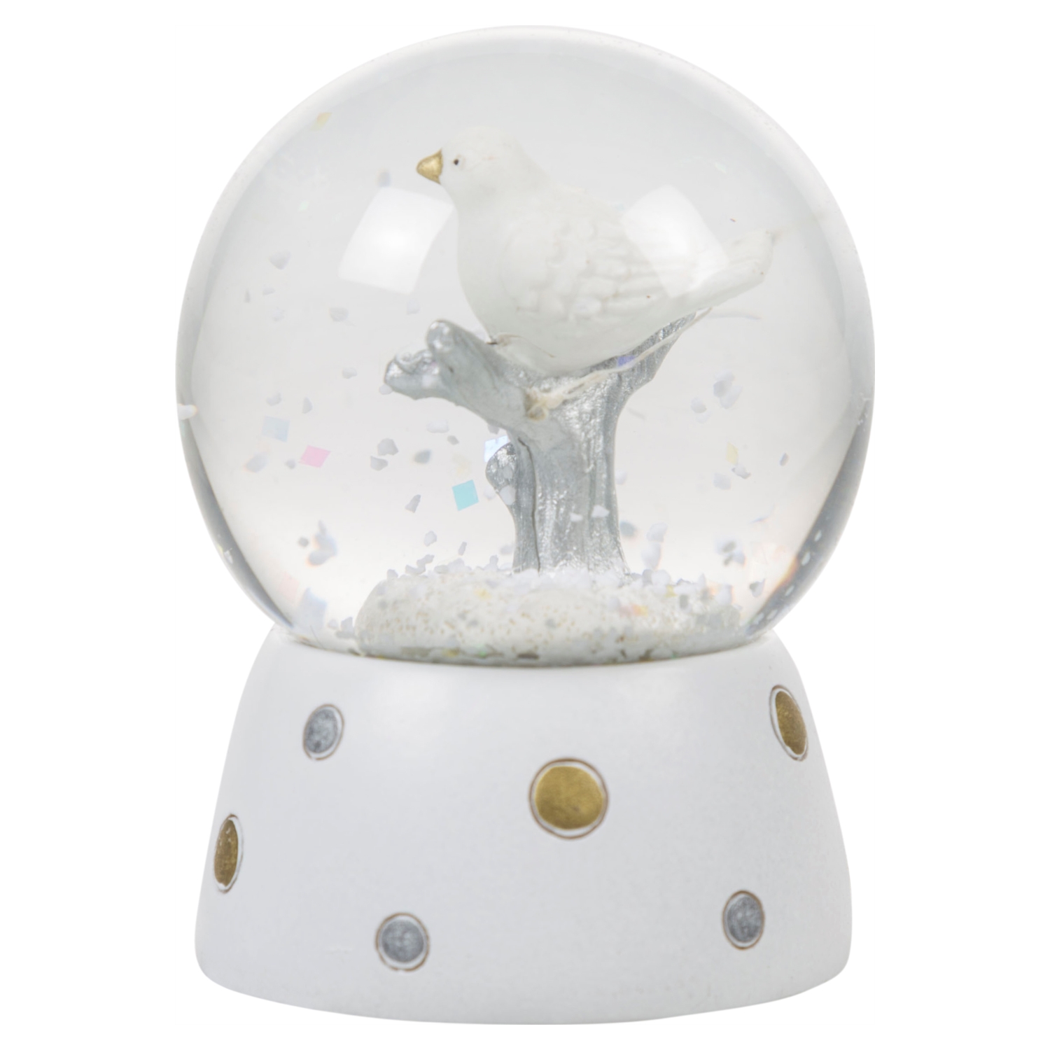 BEYAZ KUŞLU YILBAŞI KAR KÜRESİ 6 CM