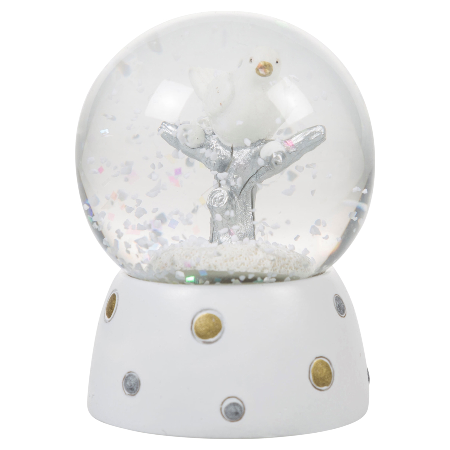 BEYAZ KUŞLU YILBAŞI KAR KÜRESİ 6 CM