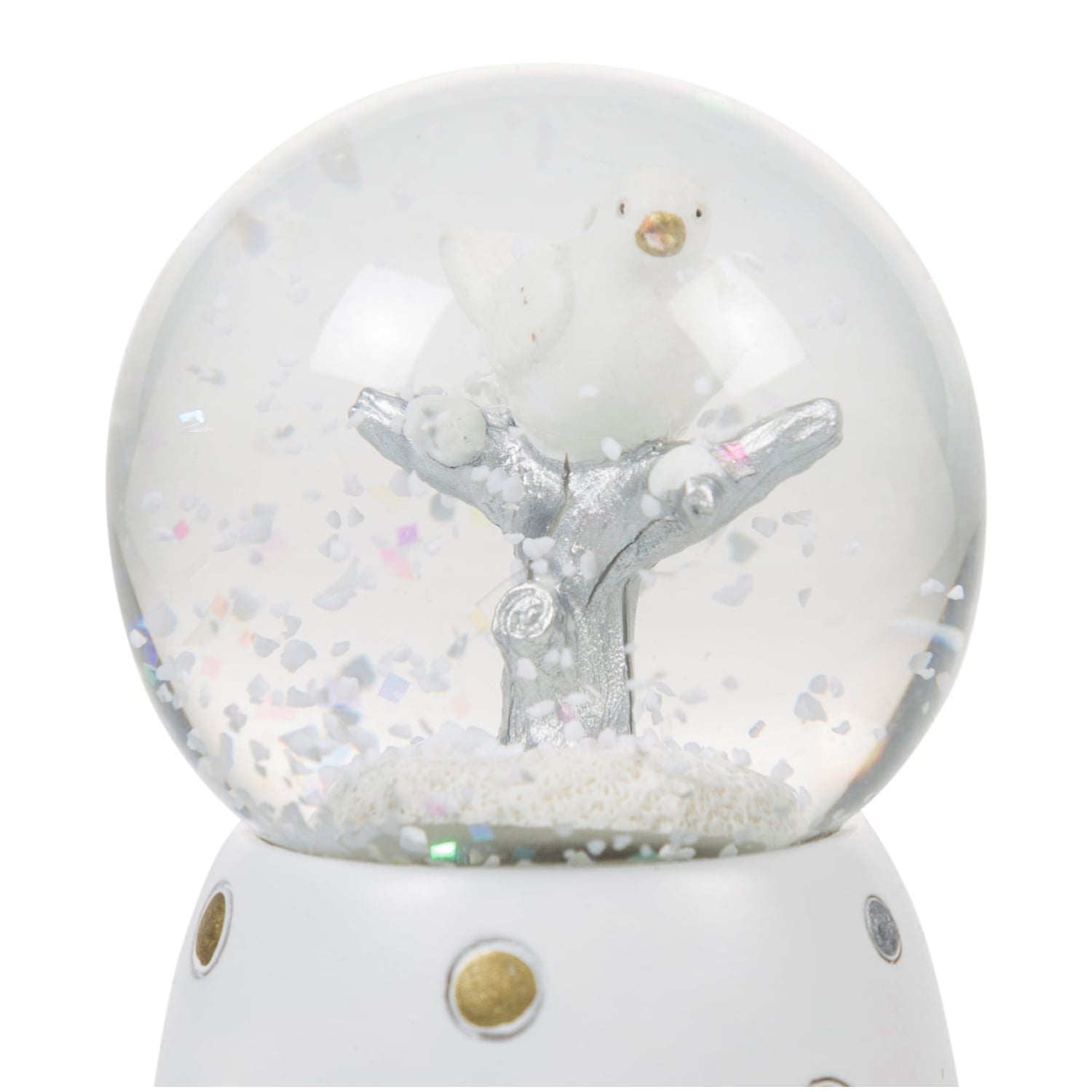 BEYAZ KUŞLU YILBAŞI KAR KÜRESİ 6 CM