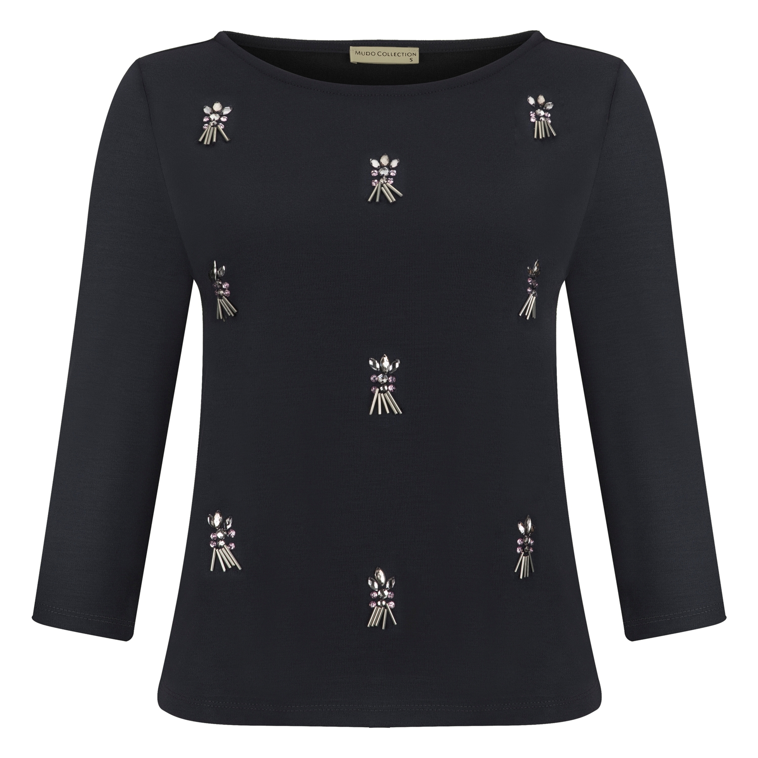 TAŞ İŞLEMELİ BİSİKLET YAKA SWEATSHIRT