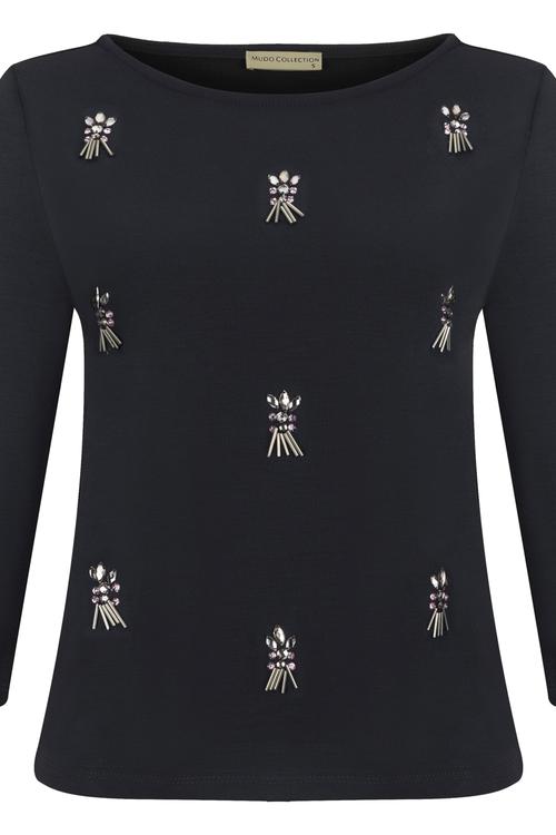  TAŞ İŞLEMELİ BİSİKLET YAKA SWEATSHIRT