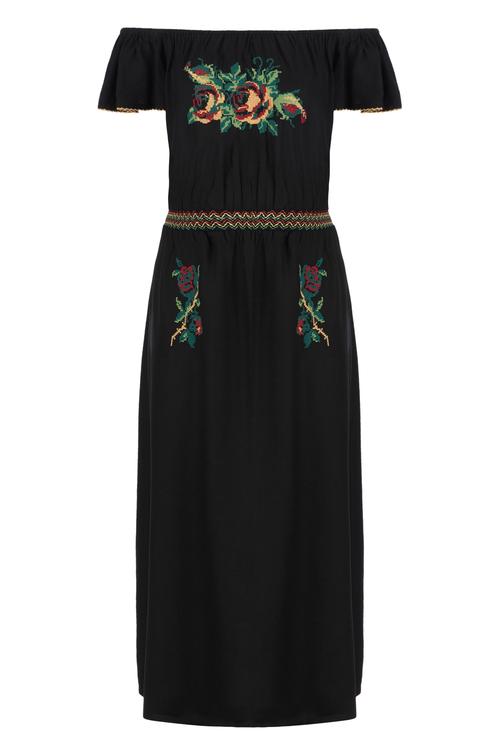  KANAVİÇE İŞLEMELİ MAXİ ELBİSE