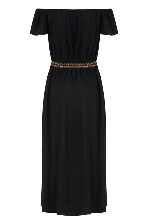  KANAVİÇE İŞLEMELİ MAXİ ELBİSE