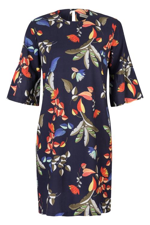  ÇİÇEK DESENLİ KOLLARI VOLANLI ELBİSE