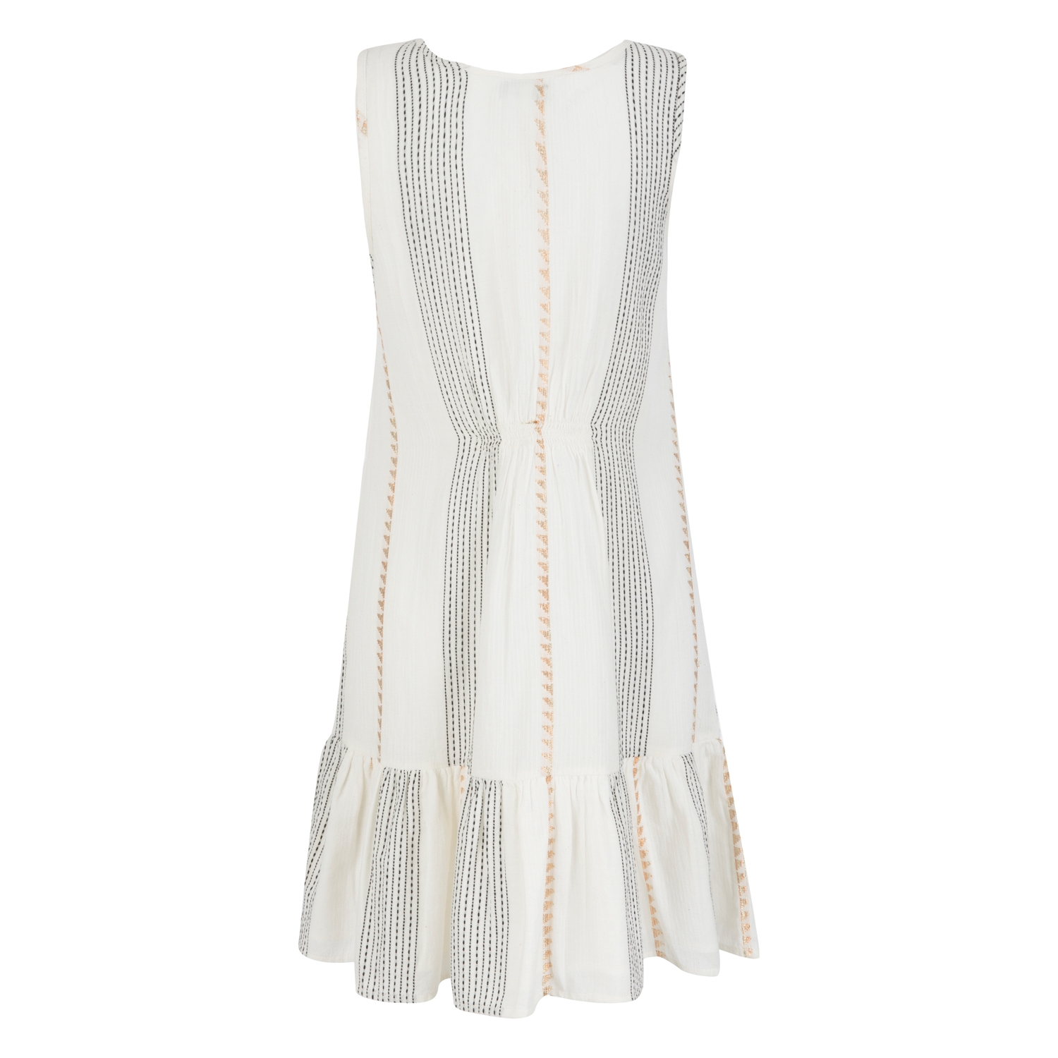 PÜSKÜL DETAYLI ÇİZGİLİ ELBİSE