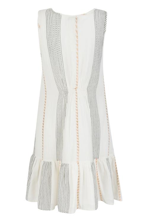  PÜSKÜL DETAYLI ÇİZGİLİ ELBİSE