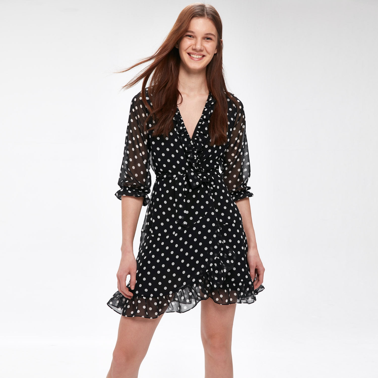 FIRFIR DETAYLI PUANTİYELİ MİNİ ELBİSE