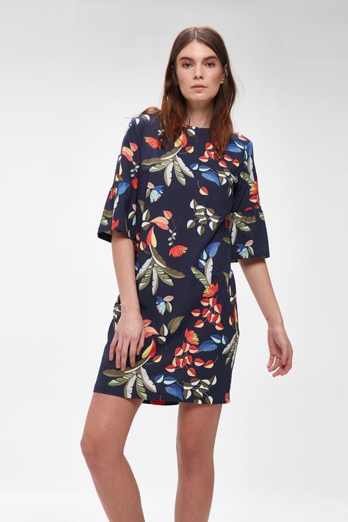  ÇİÇEK DESENLİ KOLLARI VOLANLI ELBİSE