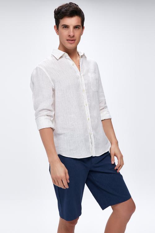  ÇİZGİLİ KETEN GÖMLEK