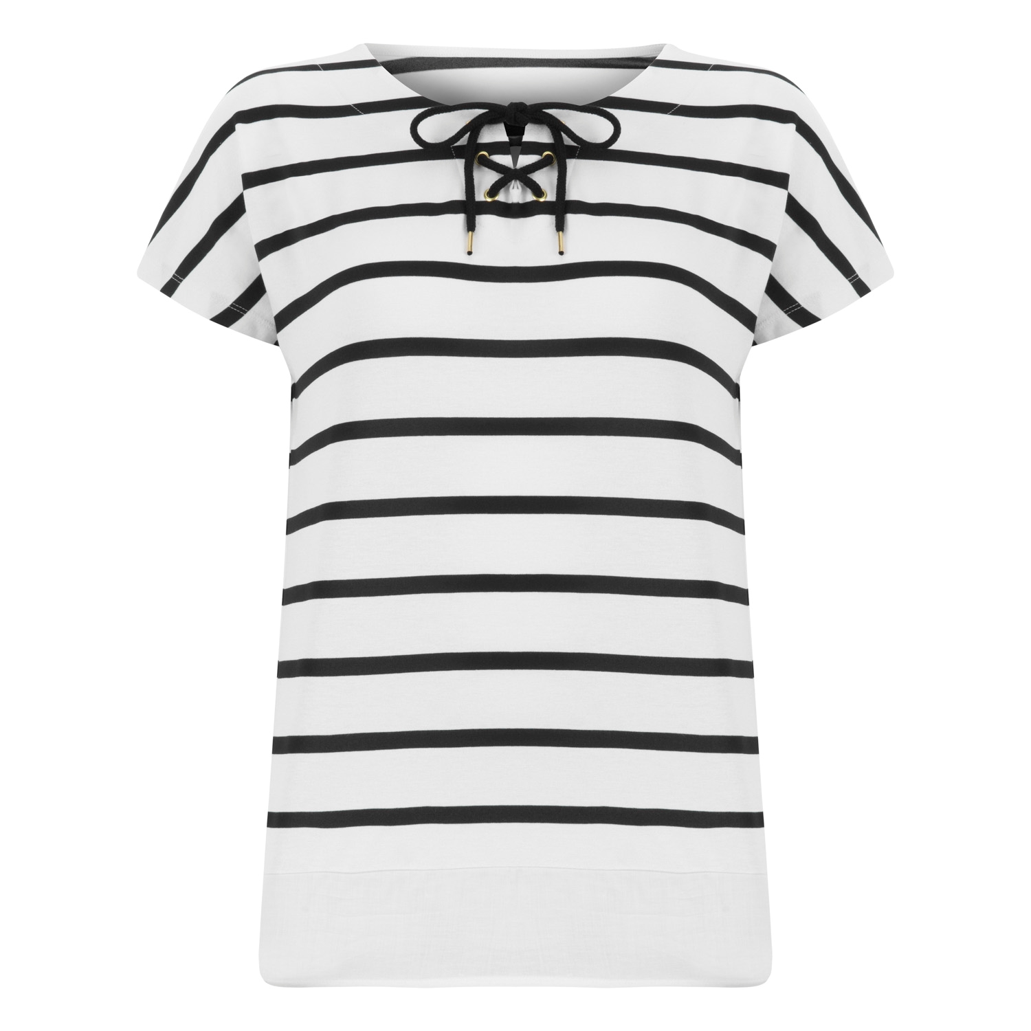 BAĞLAMA YAKALI ÇİZGİLİ KISA KOL T-SHİRT