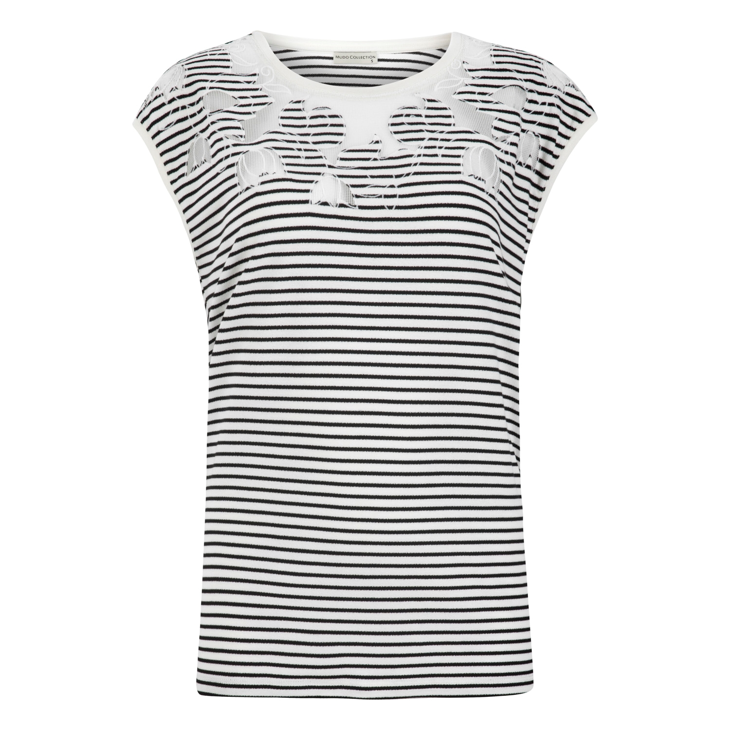 TRANSPARAN DETAYLI NAKIŞLI BİSİKLET YAKA T-SHIRT