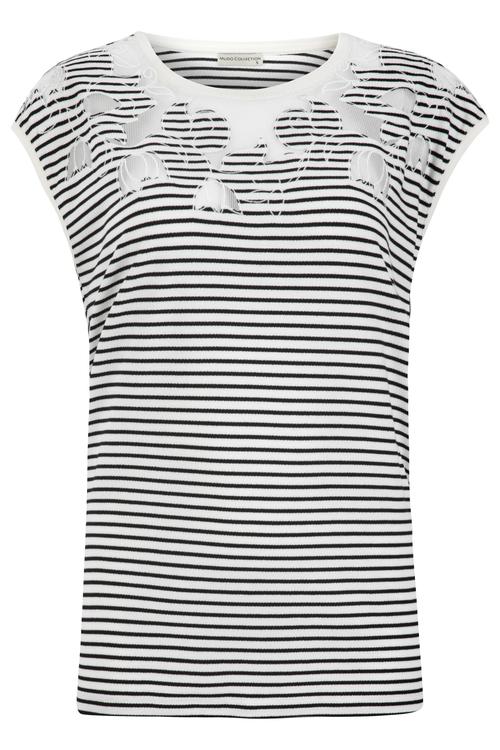  TRANSPARAN DETAYLI NAKIŞLI BİSİKLET YAKA T-SHIRT