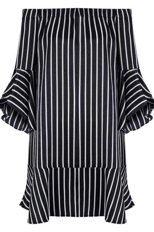  ÇİZGİLİ STRAPLEZ ELBİSE