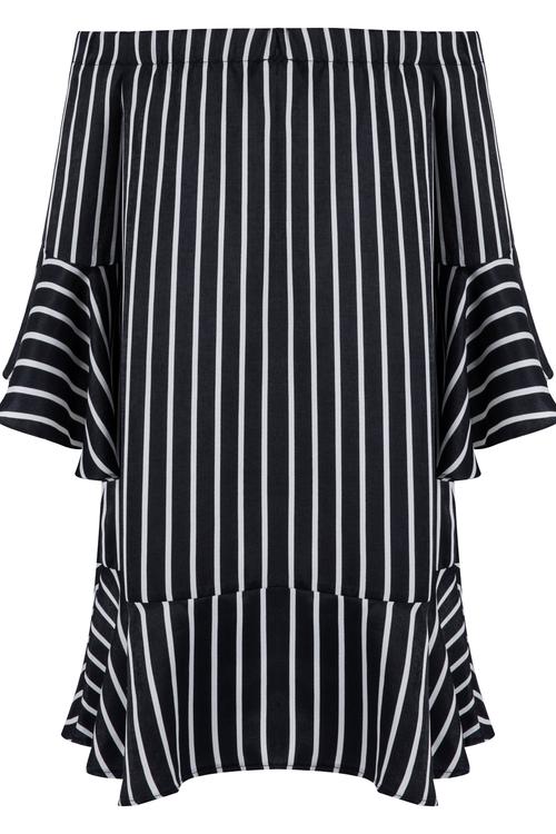  ÇİZGİLİ STRAPLEZ ELBİSE