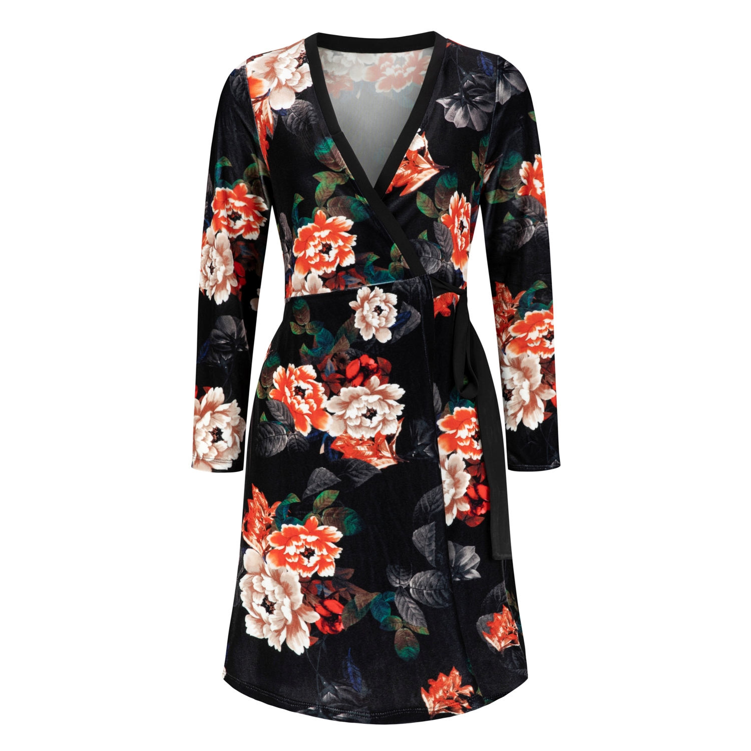 ÇİÇEK DESENLİ KADİFE ELBİSE