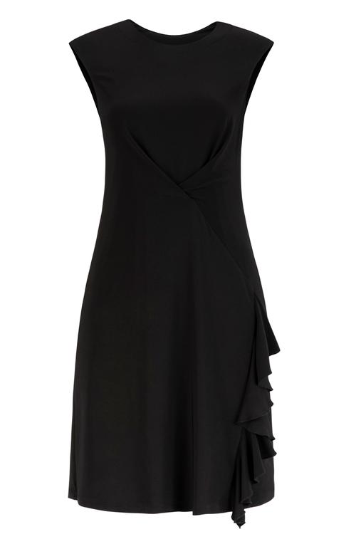  FIRFIR DETAYLI KOLSUZ DOKUMA ELBİSE