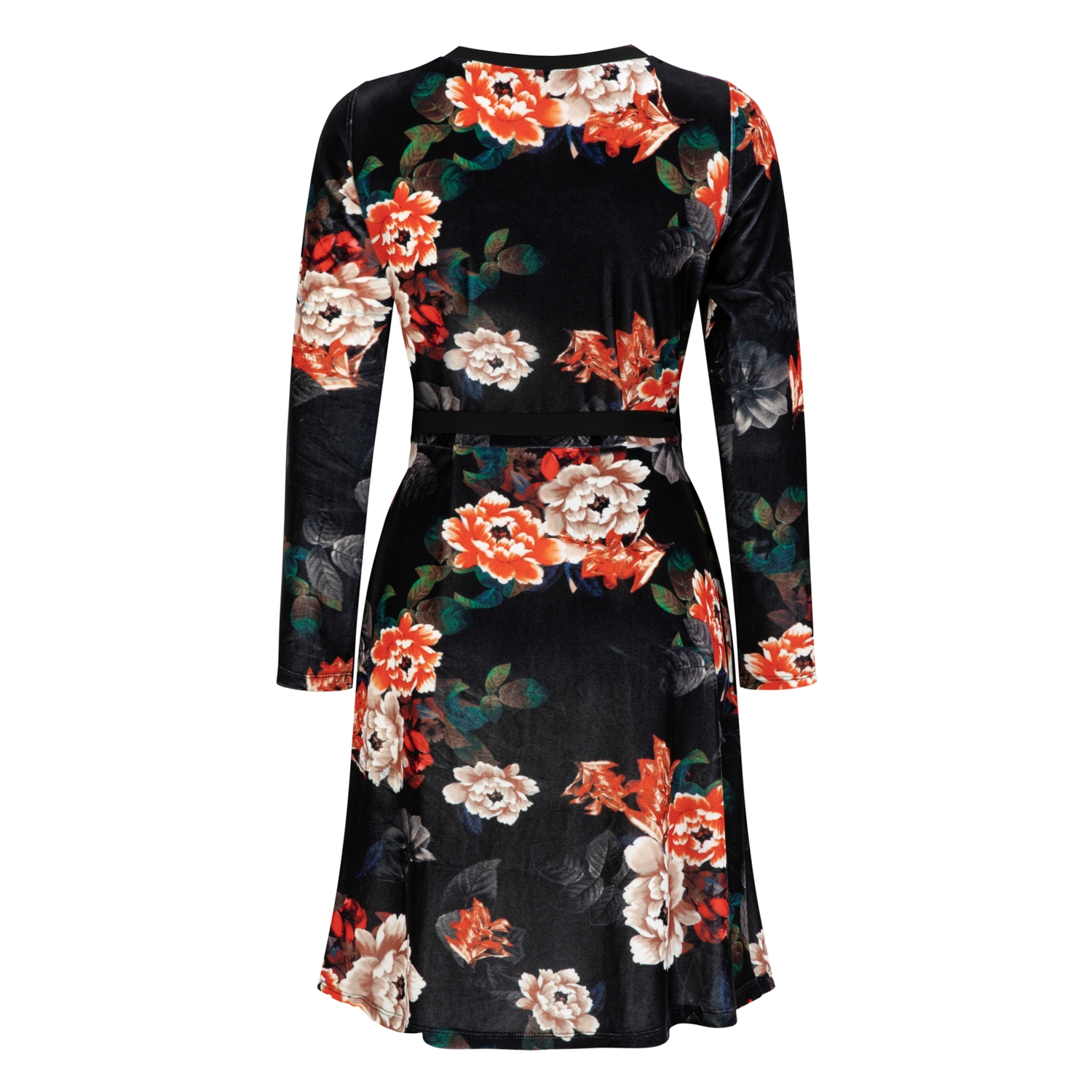 ÇİÇEK DESENLİ KADİFE ELBİSE