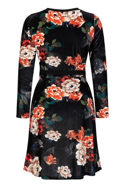  ÇİÇEK DESENLİ KADİFE ELBİSE