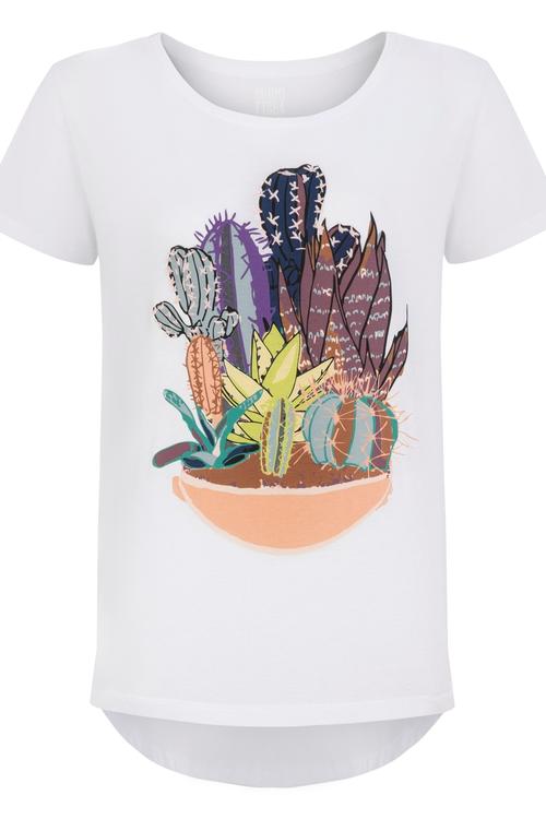  KAKTÜS BASKILI BİSİKLET YAKA KISA KOL T-SHİRT