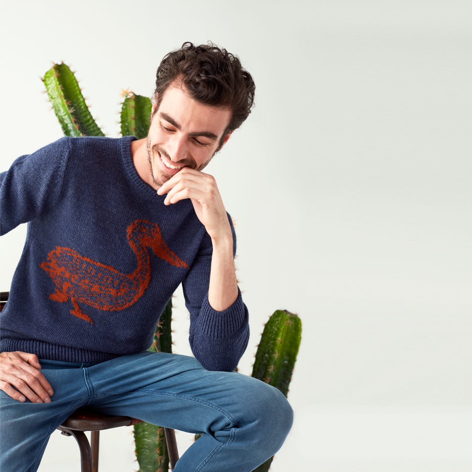 ÖRDEK İŞLEMELİ BİSİKLET YAKA KAZAK