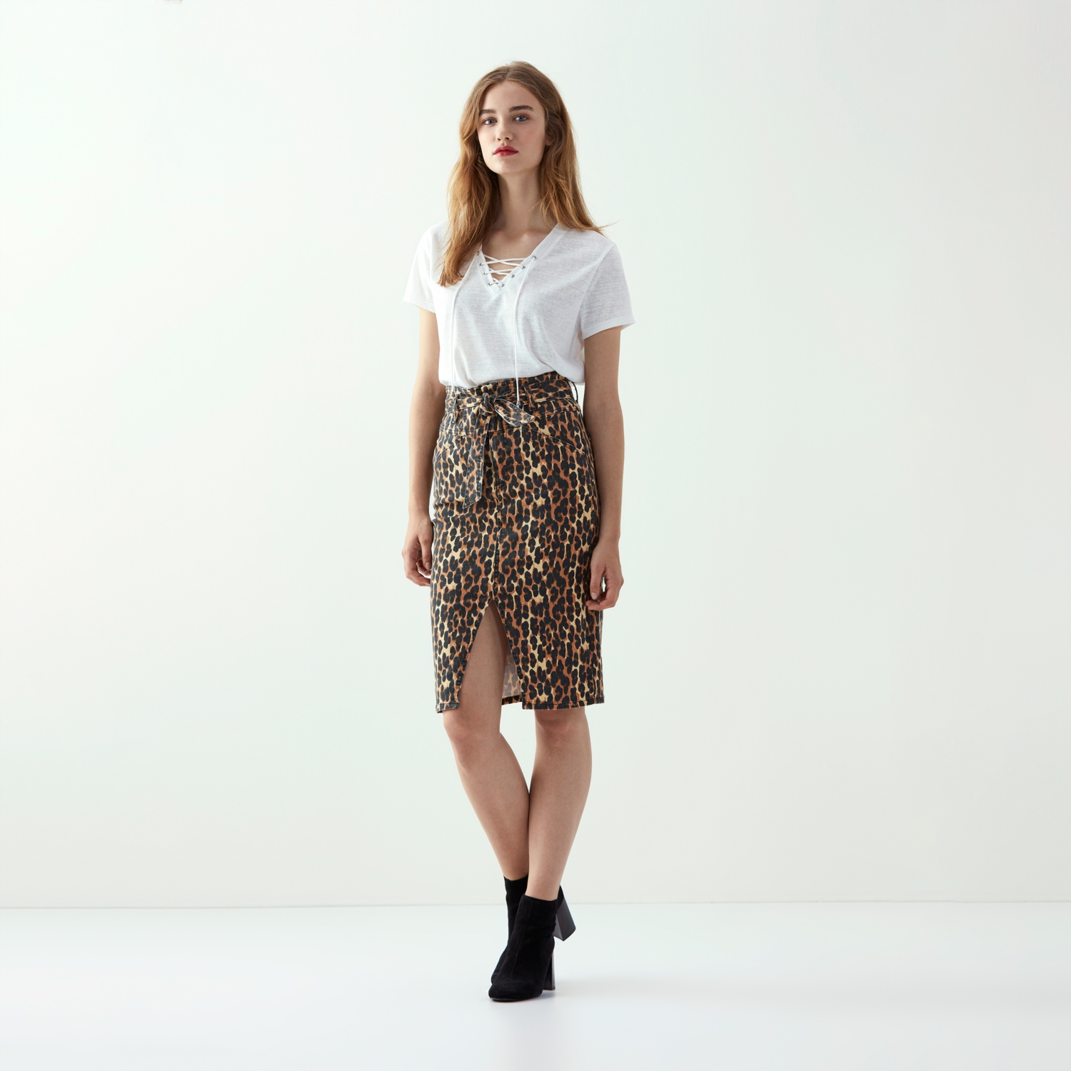 LEOPAR DESENLİ YIRTMAÇLI KALEM ETEK