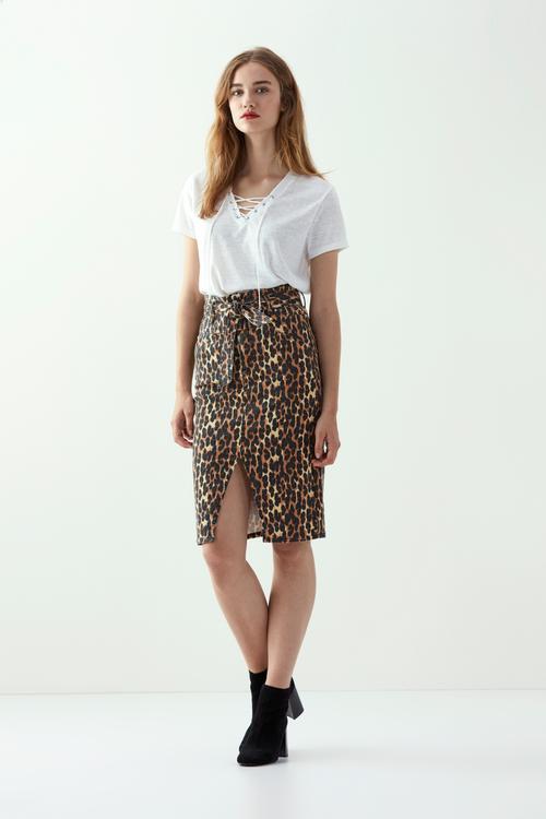  LEOPAR DESENLİ YIRTMAÇLI KALEM ETEK