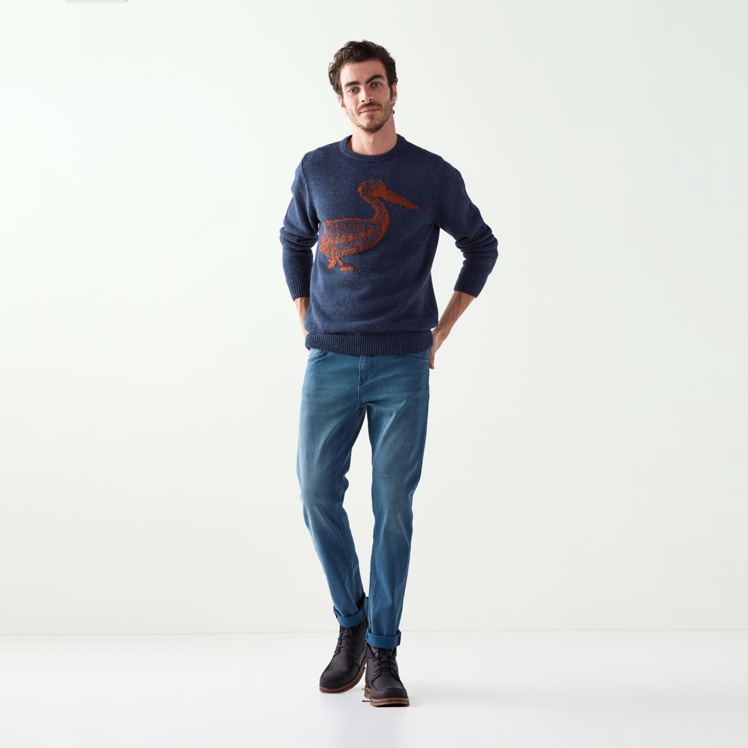 ÖRDEK İŞLEMELİ BİSİKLET YAKA KAZAK