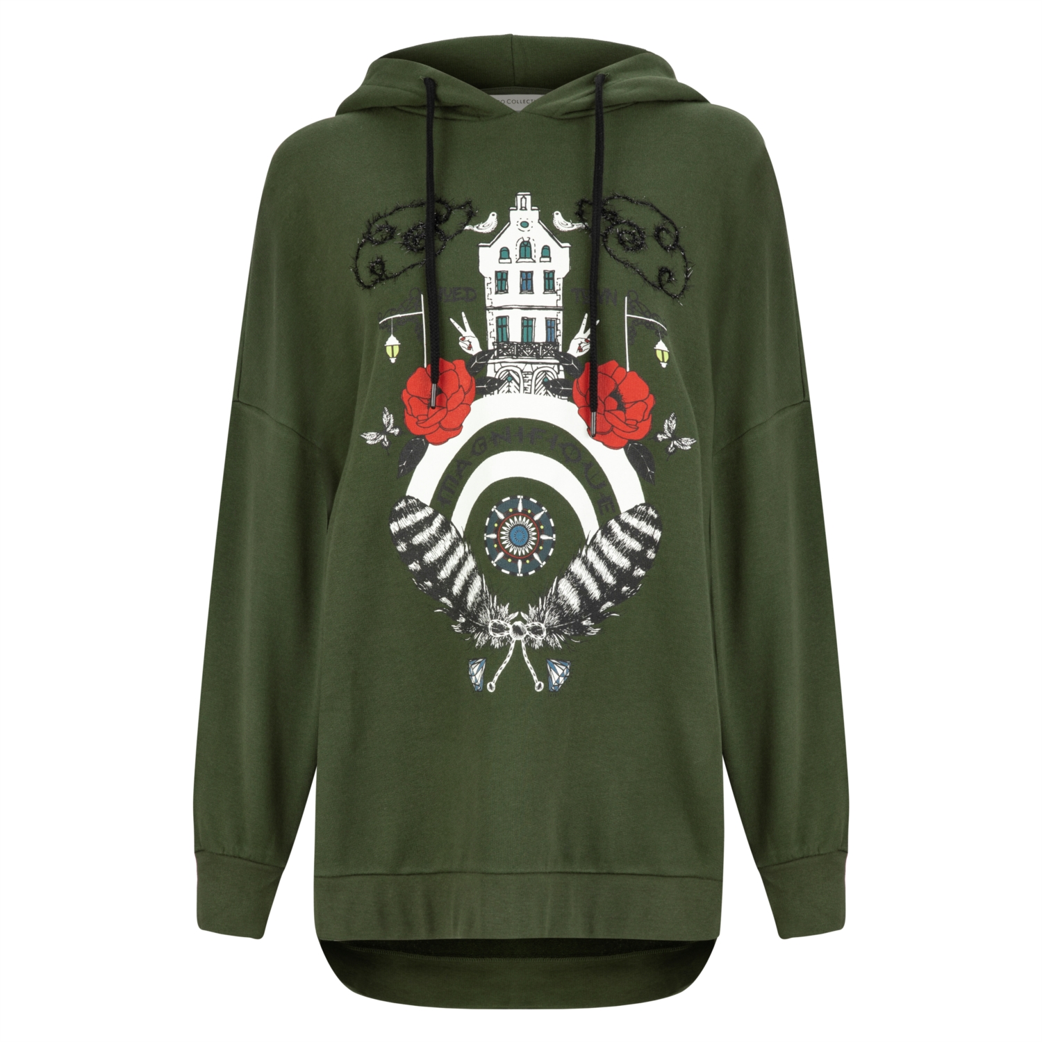 BASKILI KAPÜŞONLU ÖRME SWEATSHIRT