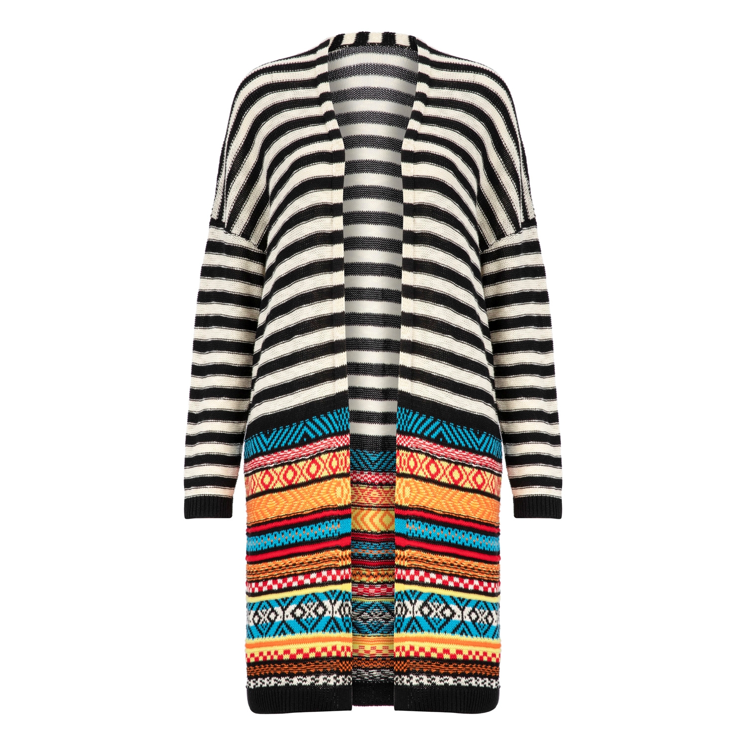 ÇİZGİLİ ETNİK DESENLİ UZUN HIRKA