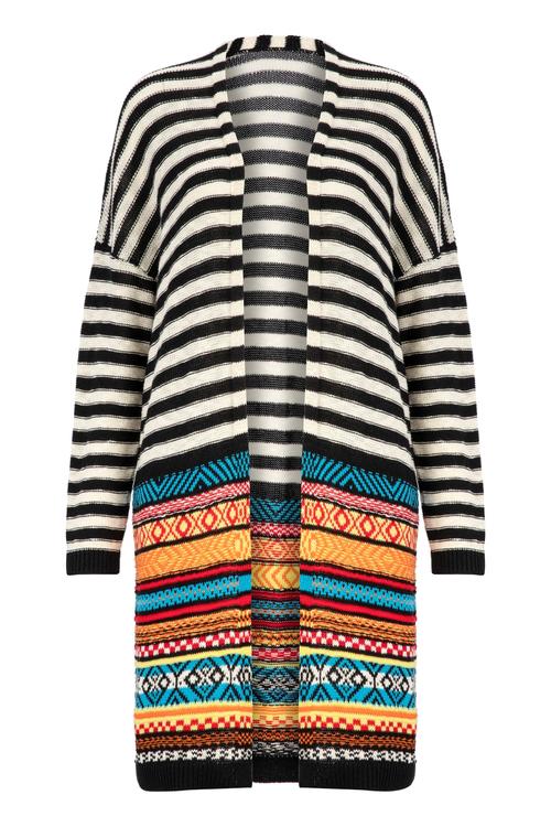  ÇİZGİLİ ETNİK DESENLİ UZUN HIRKA