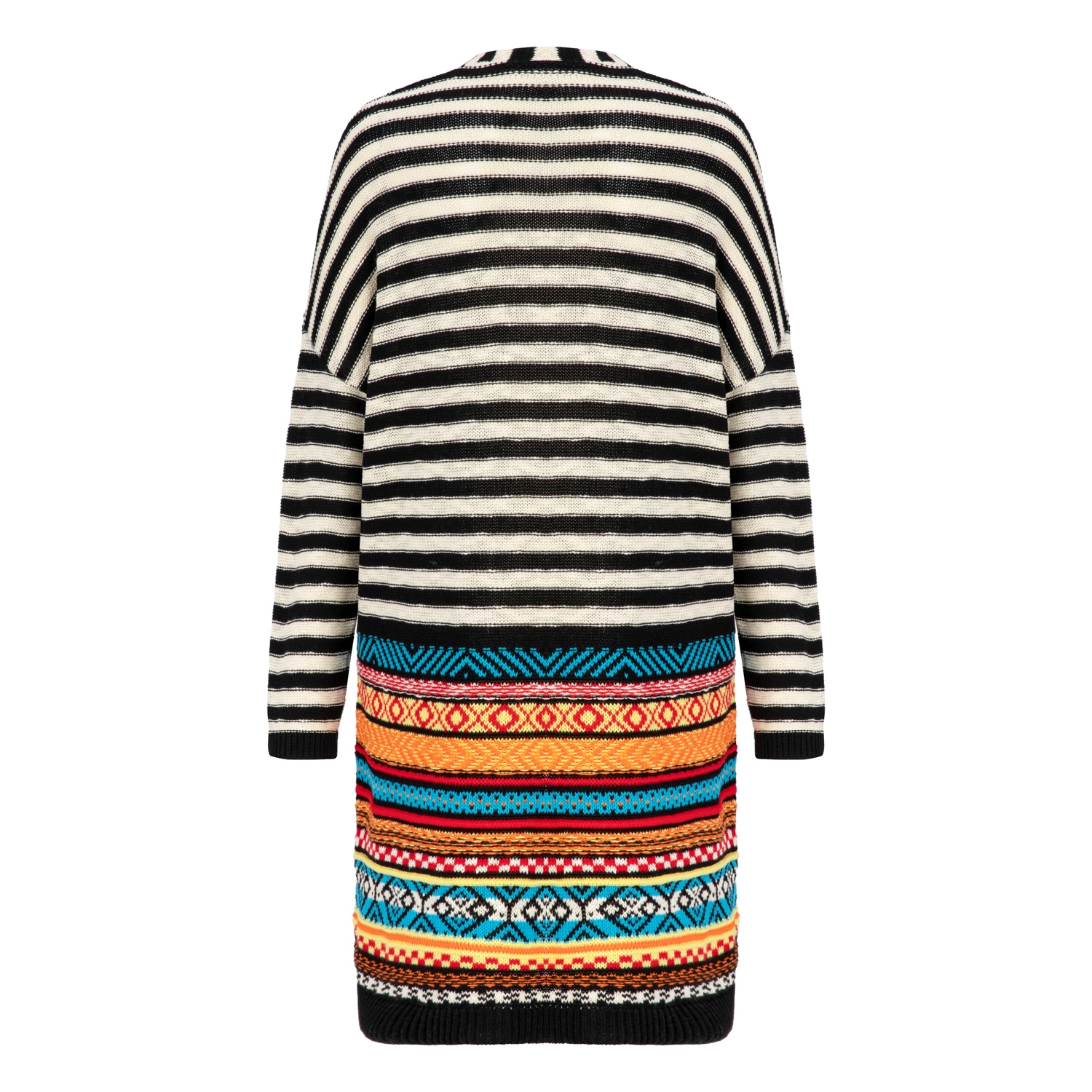 ÇİZGİLİ ETNİK DESENLİ UZUN HIRKA