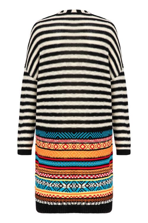  ÇİZGİLİ ETNİK DESENLİ UZUN HIRKA