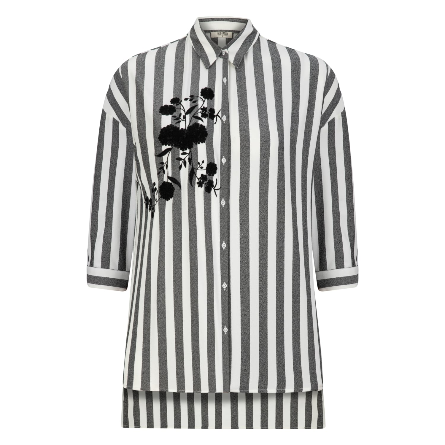 ÇİÇEK İŞLEMELİ ÇİZGİLİ CASUAL GÖMLEK