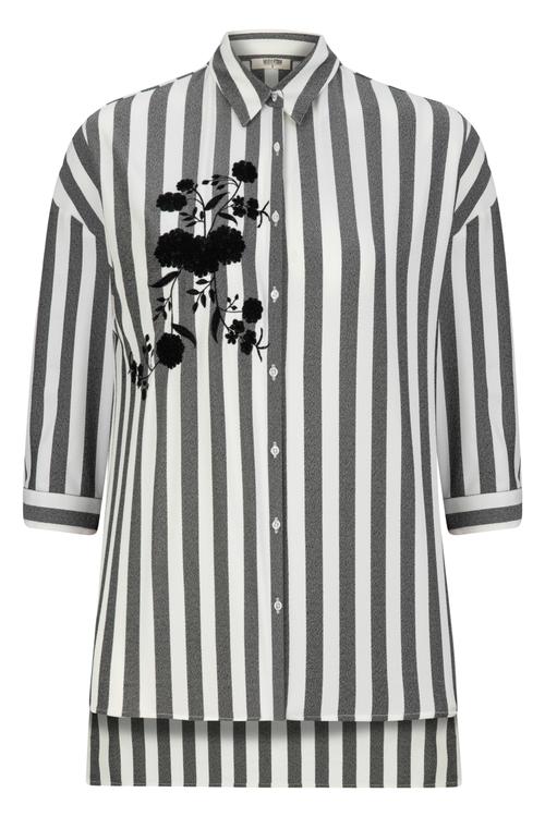  ÇİÇEK İŞLEMELİ ÇİZGİLİ CASUAL GÖMLEK