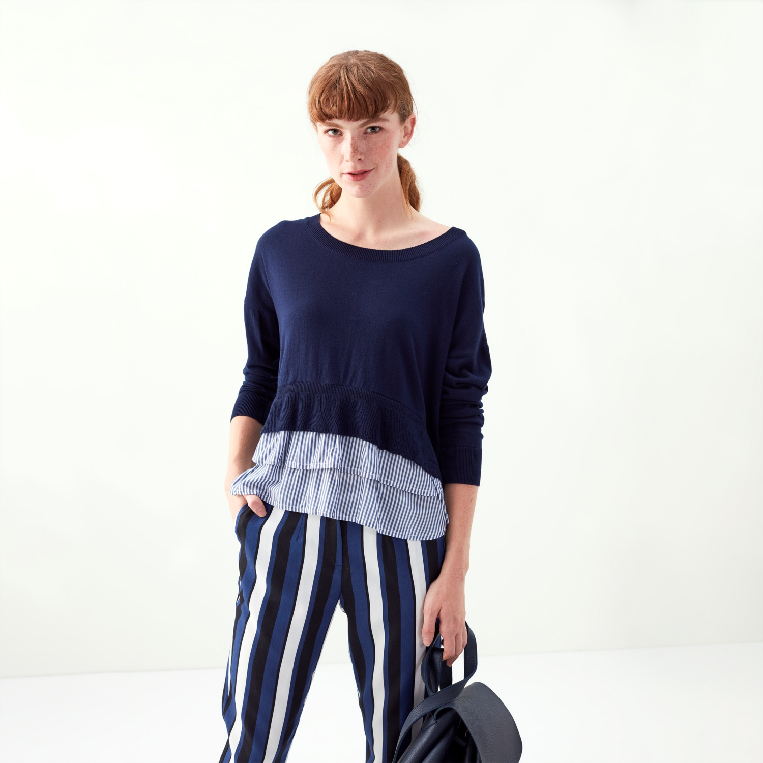 GÖMLEK DETAYLI BİSİKLET YAKA PAMUKLU KAZAK