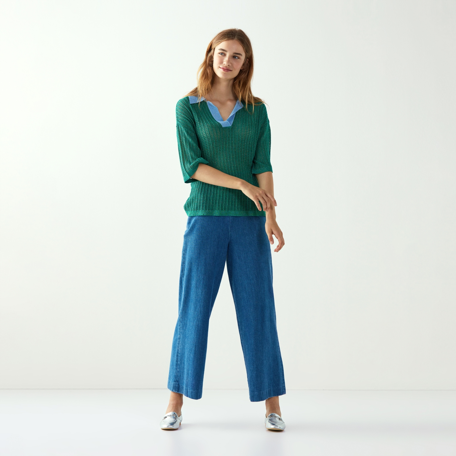 GÖMLEK YAKALI SİMLİ 3/4 KOL KAZAK