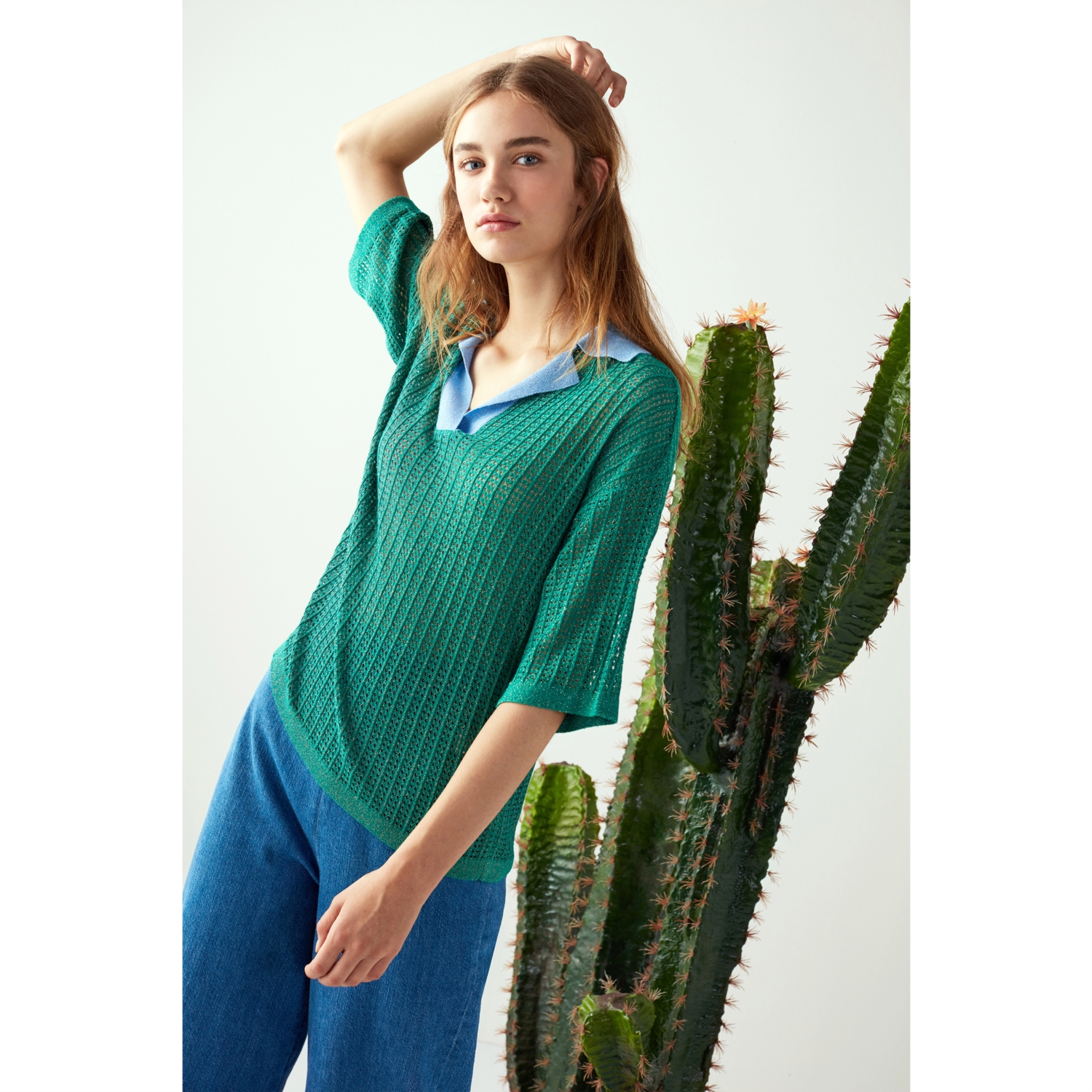 GÖMLEK YAKALI SİMLİ 3/4 KOL KAZAK