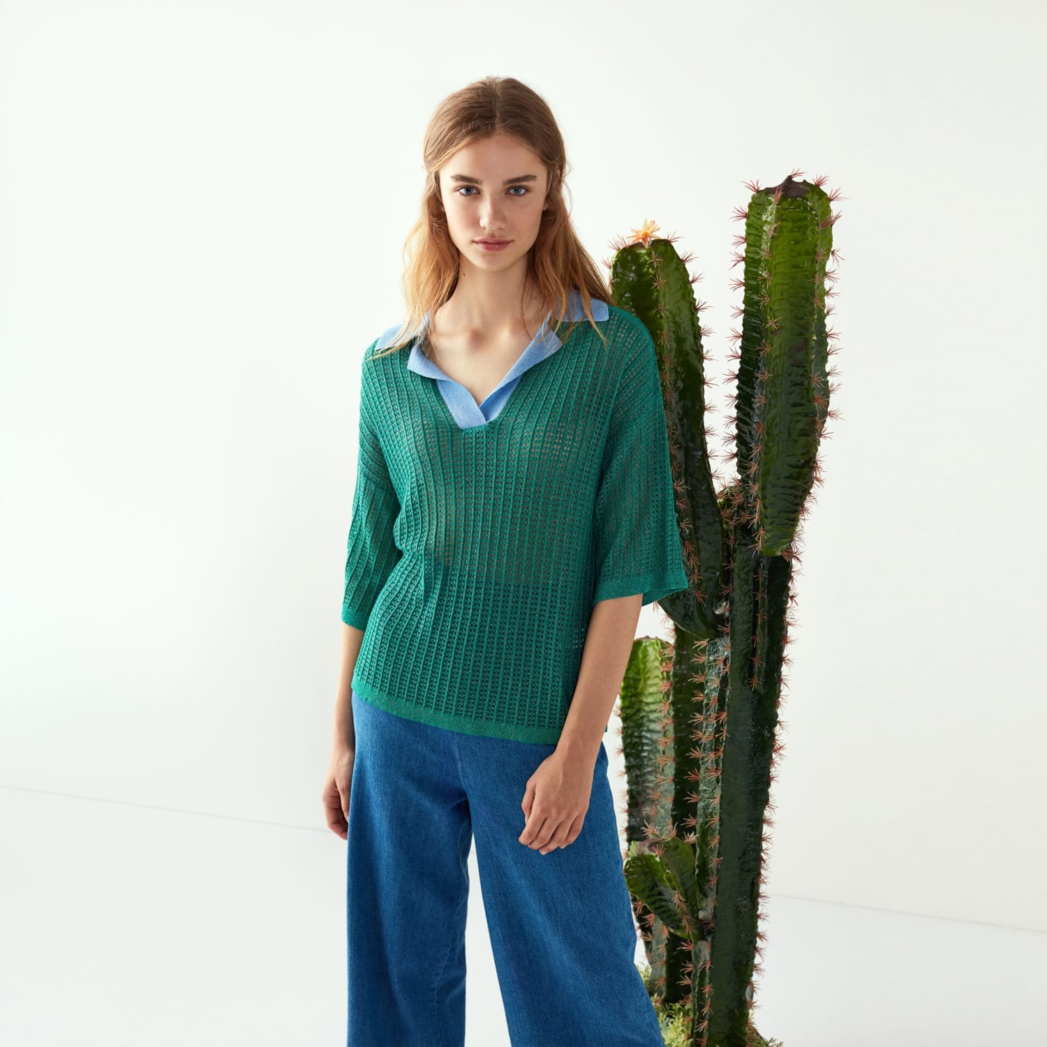 GÖMLEK YAKALI SİMLİ 3/4 KOL KAZAK