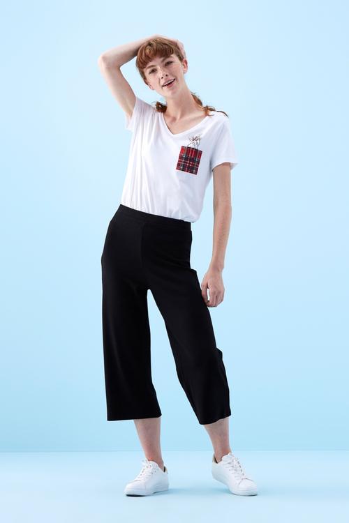  BELİ LASTİKLİ CROPPED FLARE PANTOLON