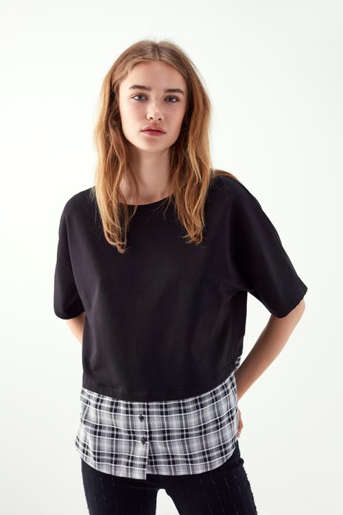  GÖMLEK DETAYLI BİSİKLET YAKA SWEATSHİRT