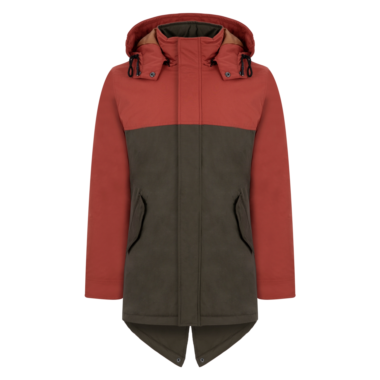 İKİ RENKLİ KAPÜŞONLU UZUN PARKA