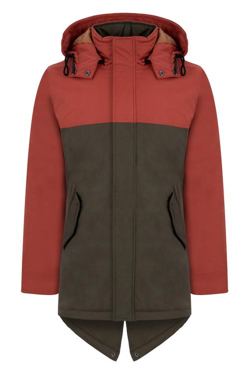  İKİ RENKLİ KAPÜŞONLU UZUN PARKA