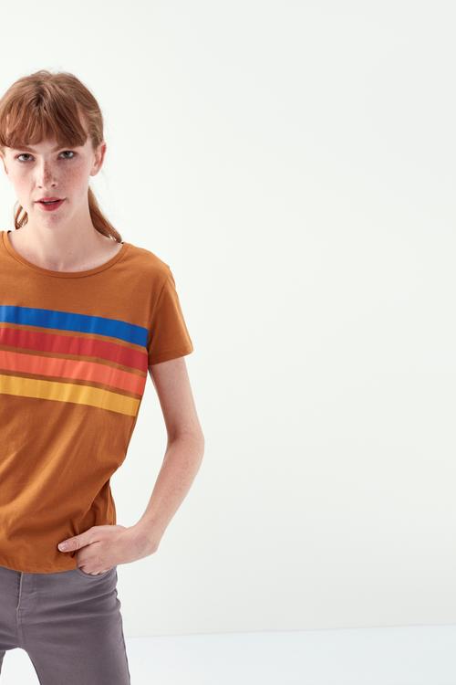  ÇİZGİ DETAYLI BİSİKLET YAKA KISA KOL T-SHİRT