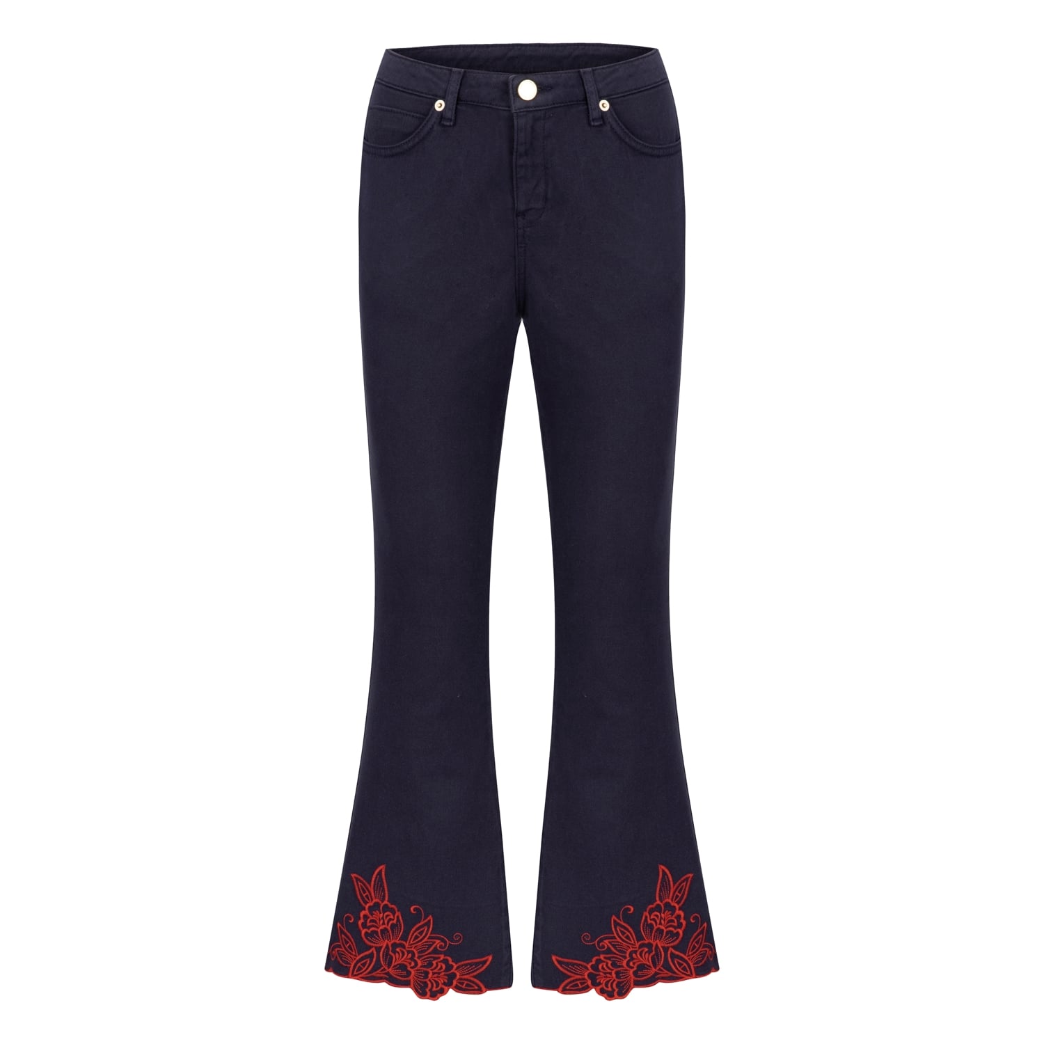 PAÇA İŞLEMELİ CROPPED JEAN PANTOLON