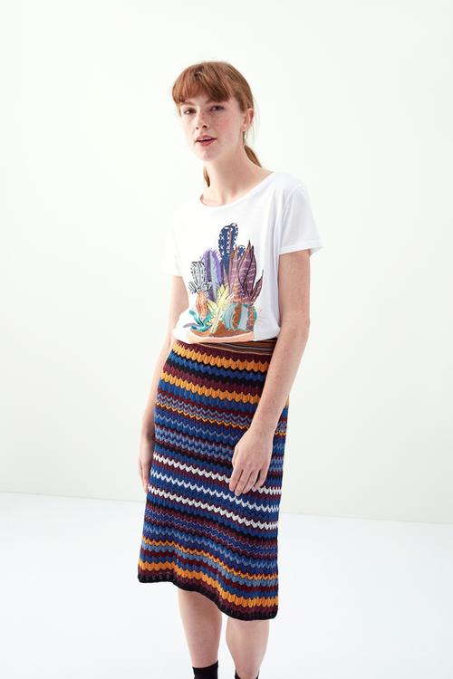  KAKTÜS BASKILI BİSİKLET YAKA KISA KOL T-SHİRT