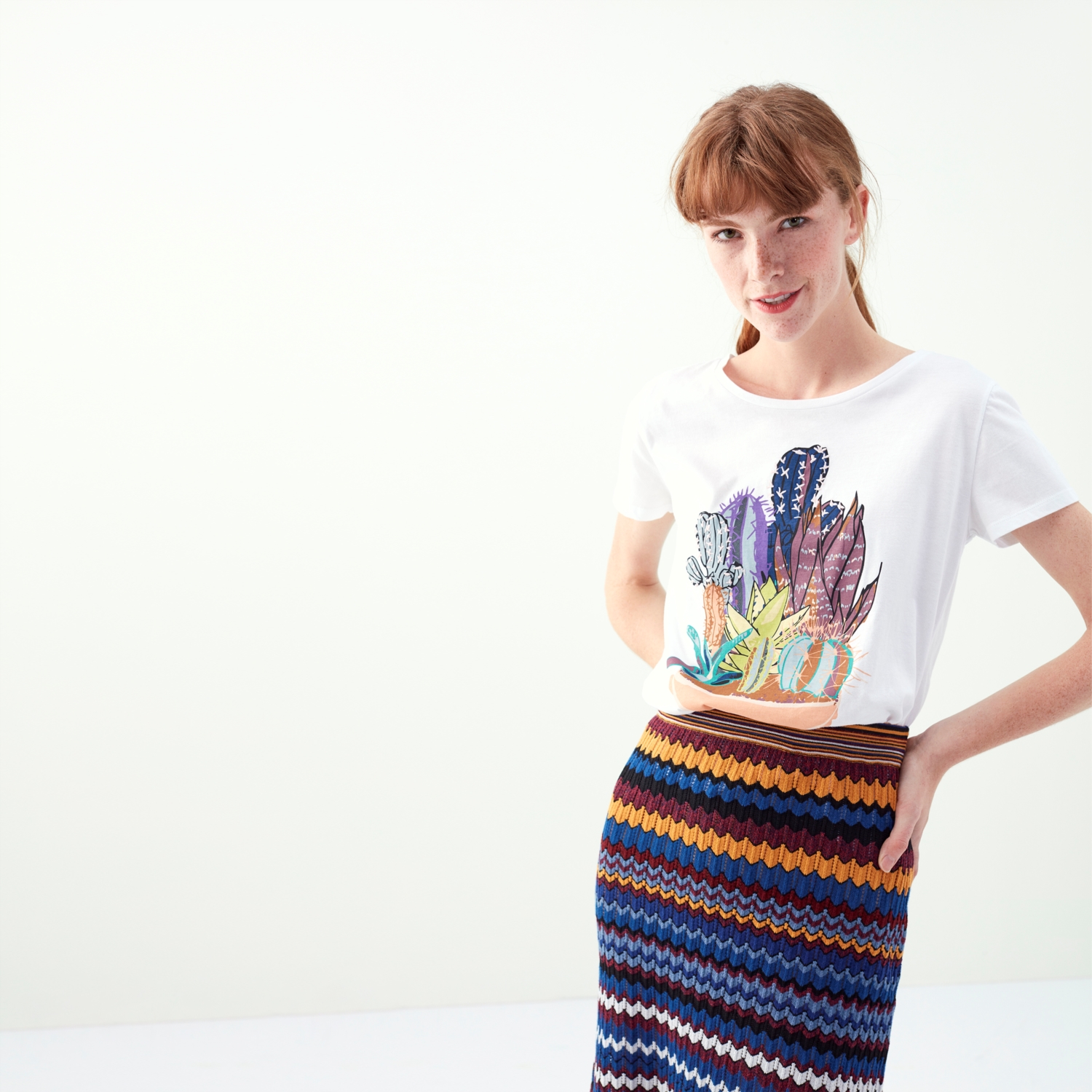 KAKTÜS BASKILI BİSİKLET YAKA KISA KOL T-SHİRT