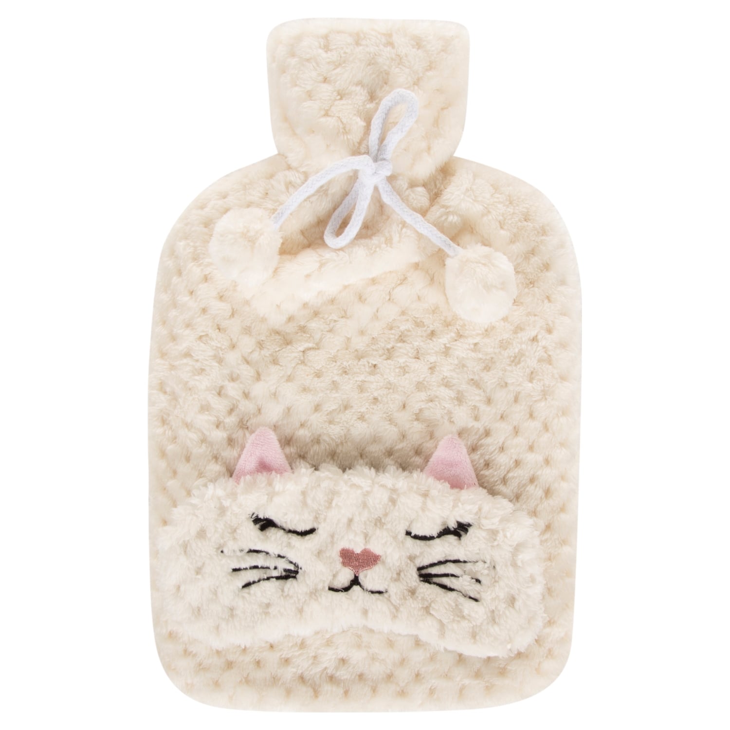 PELUŞ SICAK SU TORBASI VE KEDILI GOZ MASKESI SETI