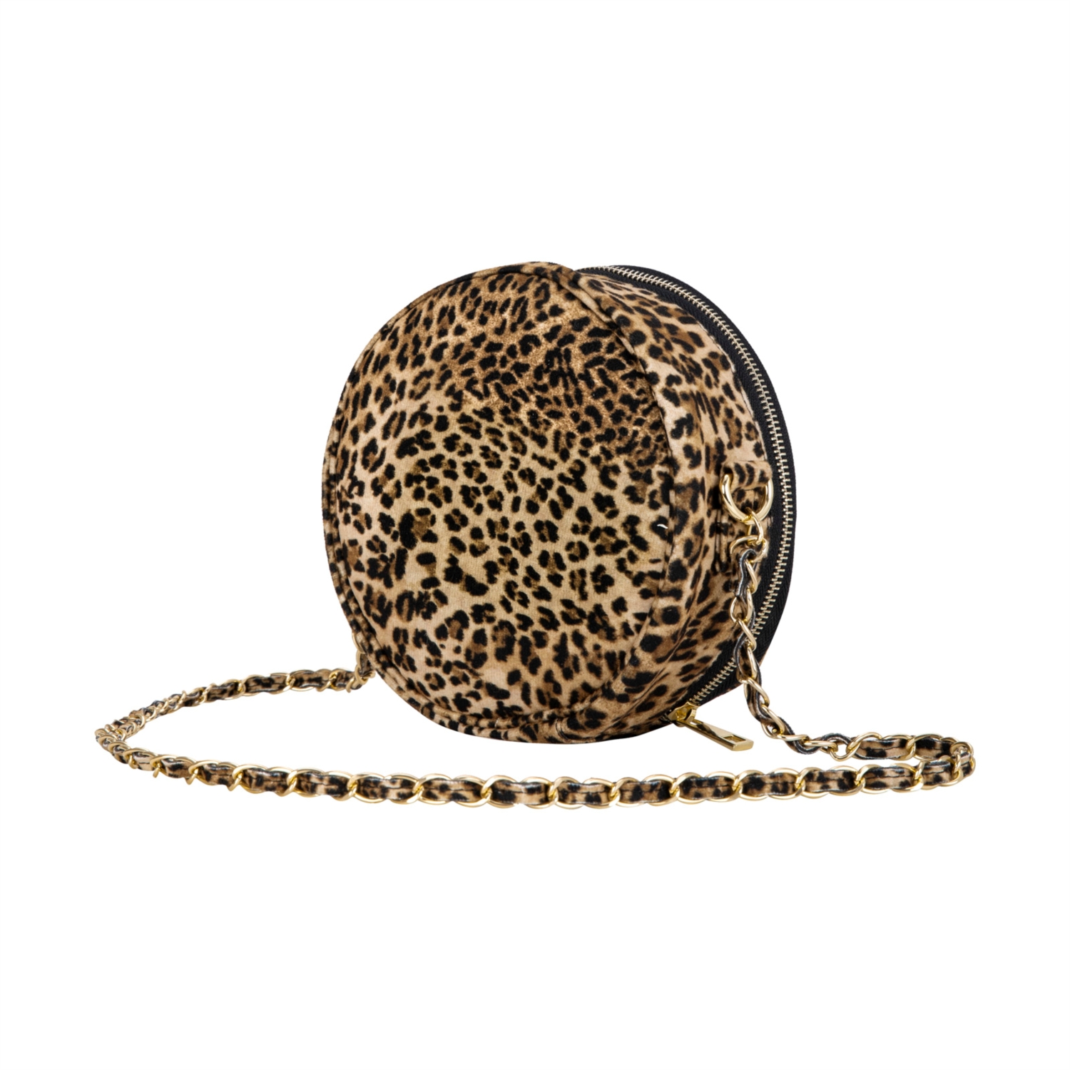 LEOPAR DESENLİ YUVARLAK ÇAPRAZ ÇANTA